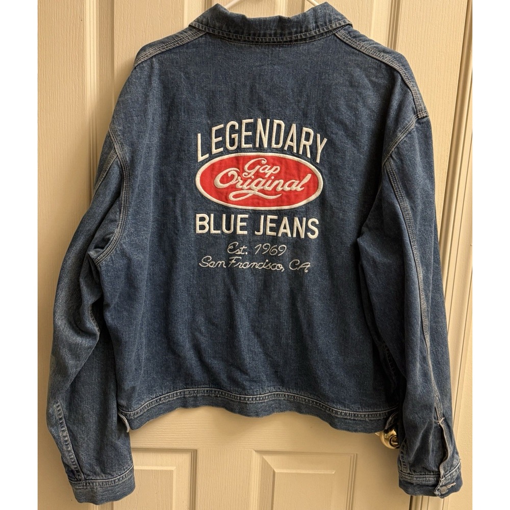 Vtg Y2K GAP Blue Jeans Denim Jacket L Legendary‎ Gap Original Embroidered Logo